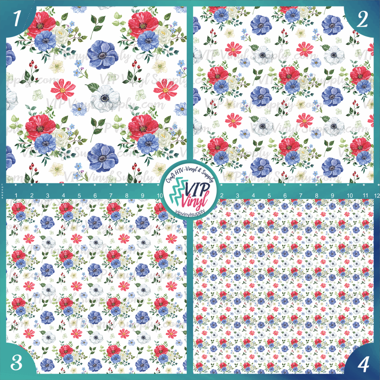 Floral Patterned HTV Vinyl - Red, White & Blue, Outdoor Adhesive Vinyl or Heat  Transfer Vinyl